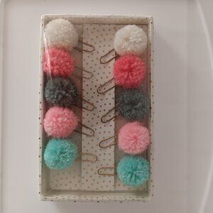 Sheffield Home Pom-Pom Metal Clips Boxed Set of 10 Pink Grey Blue Gold White